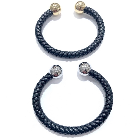 Stainless Steel Plain Ball LEATHER MEN CUFF BRAC. - Picture 2 of 8